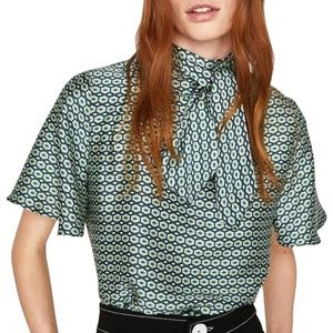 Zara Green Print With High Collar and Bow size L